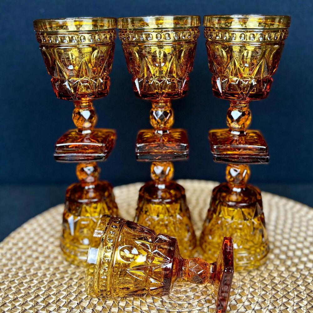 Vintage Amber Glass Goblets - Indiana Glass Colony Park Lane Collection